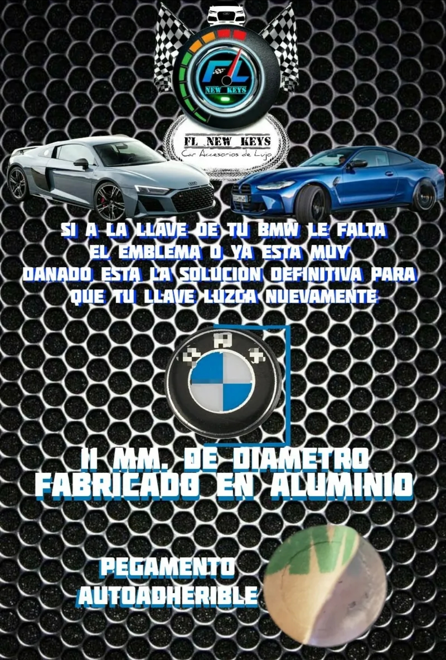 3 Emblemas Para Control De Alarma Y Llave Para Bmw 11 Mm.