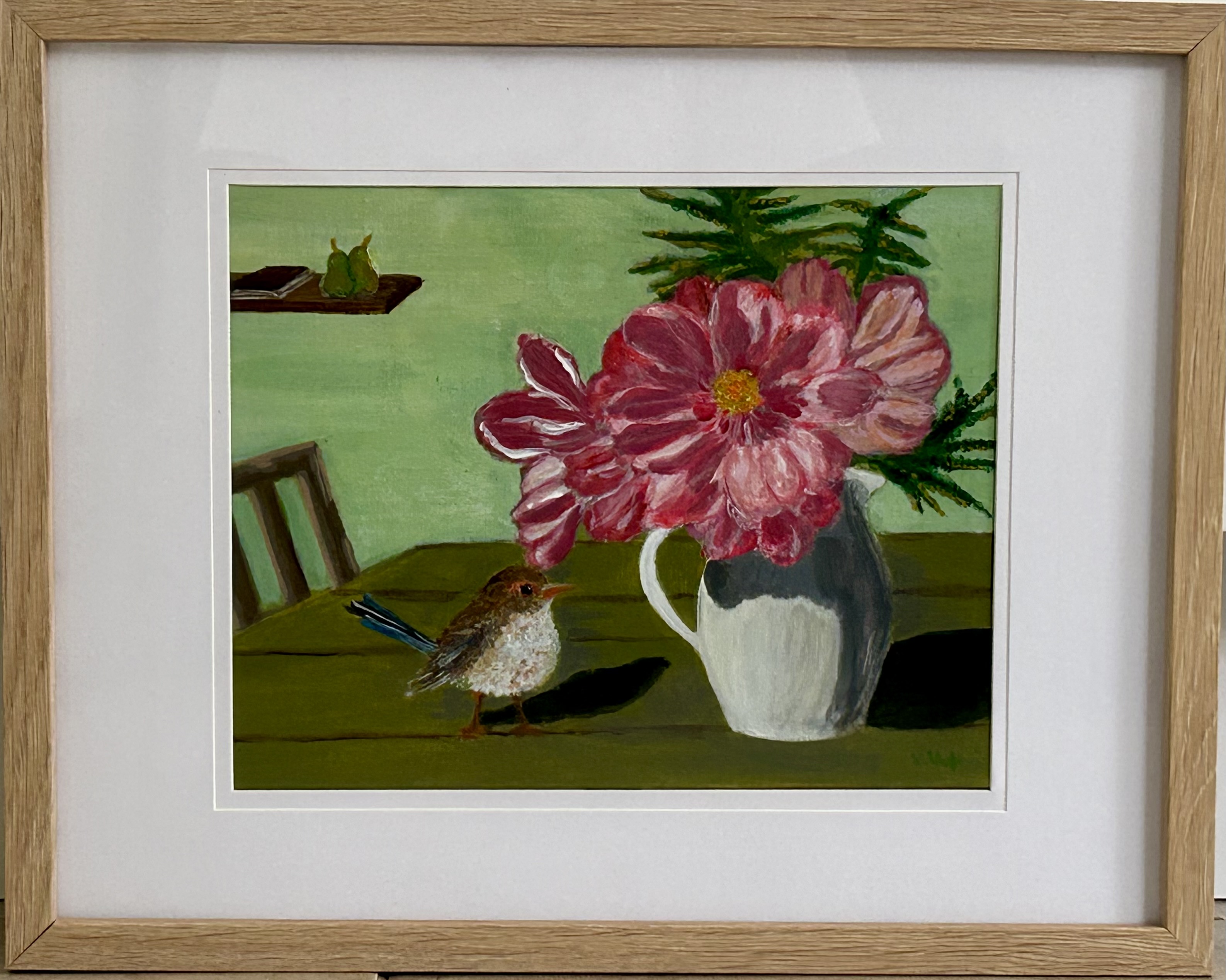 Blue fairy wren with flowers