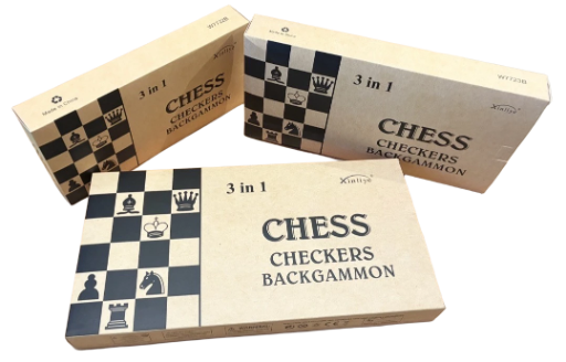 3-in-1 Wooden Chess, Checkers, and Backgammon Set
