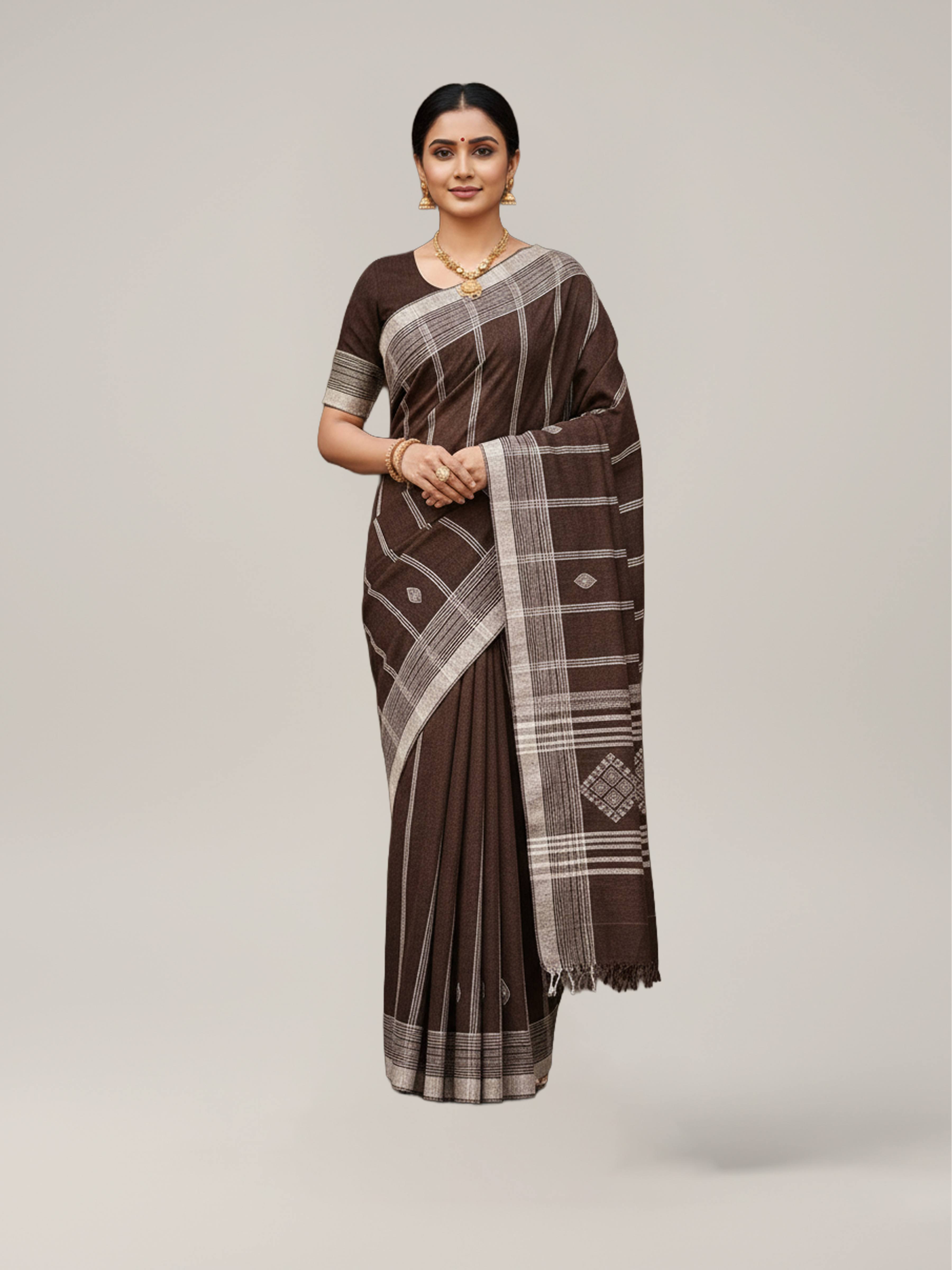 Handloom Brown Cotton Saree
