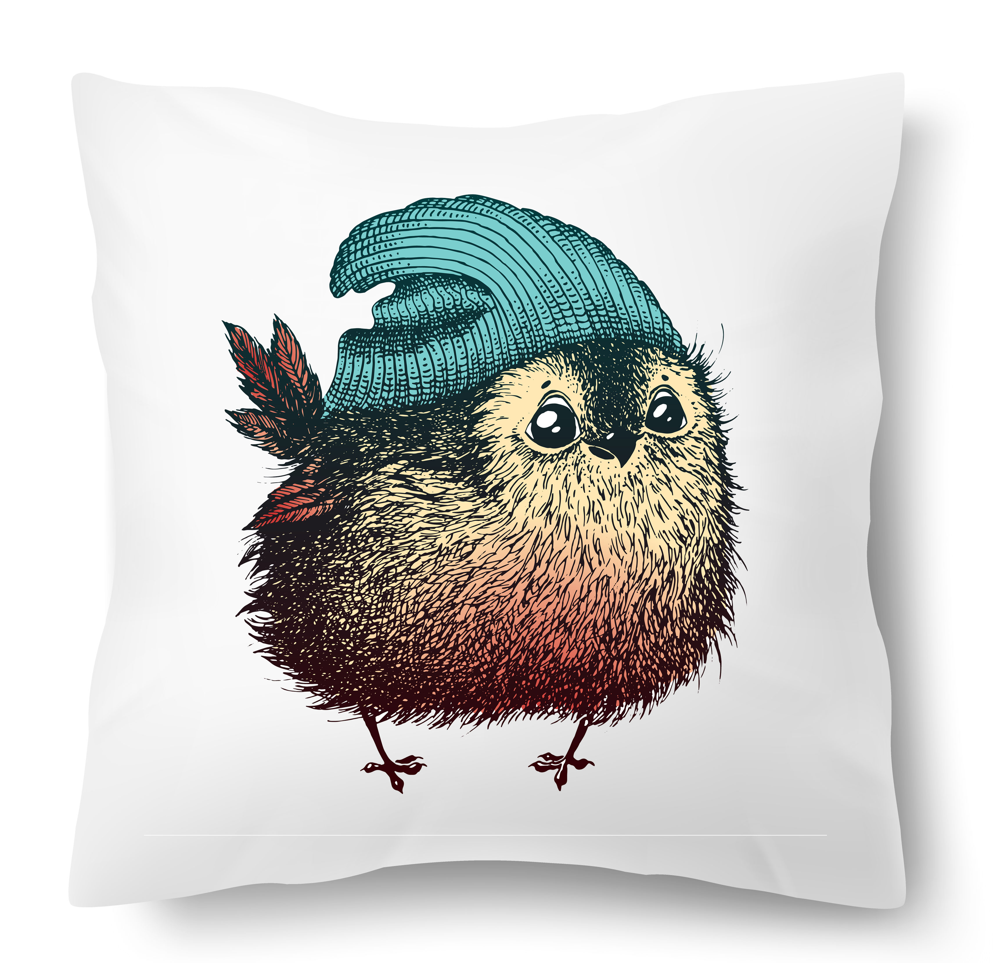 Cuscino con illustrazione di uccellino