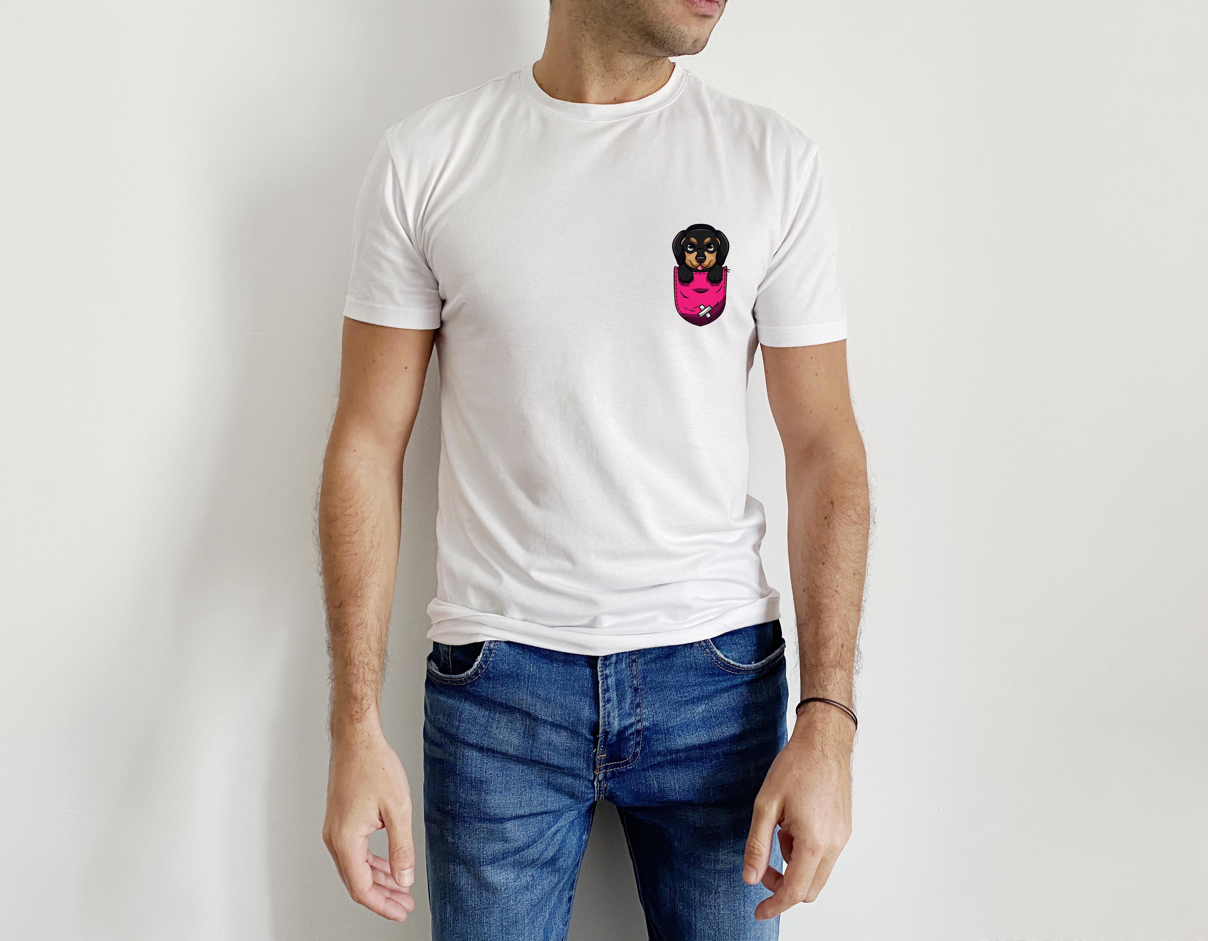 White T-shirt with Dog Pocket Print