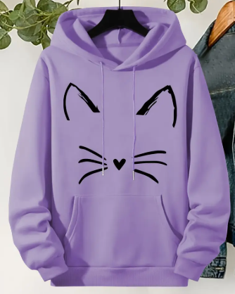 Purple Cat Face Hoodie