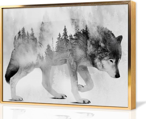 Quadro con Lupo e Foresta