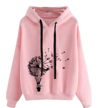 Pink Dandelion Printed Hoodie