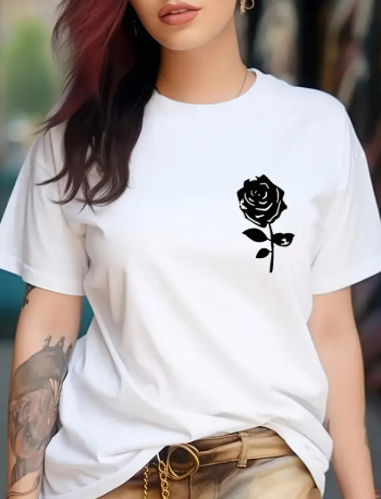 Rose Print White T-Shirt