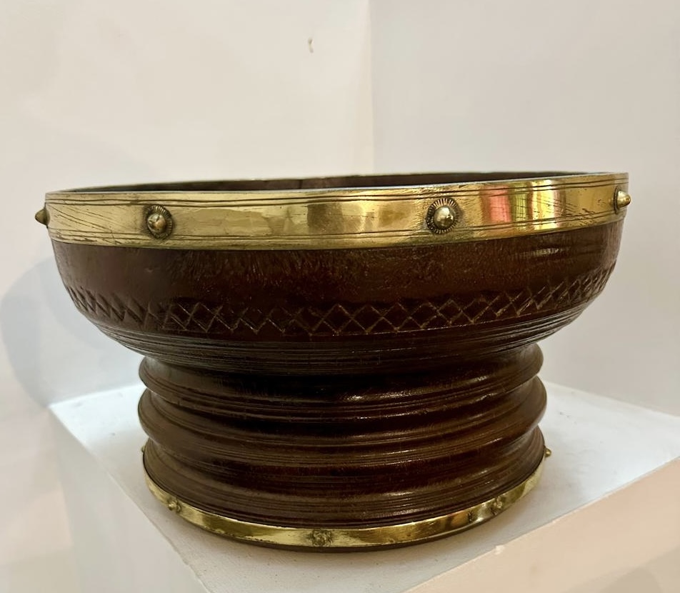 Handcrafted Wooden Bowl with Brass Trim