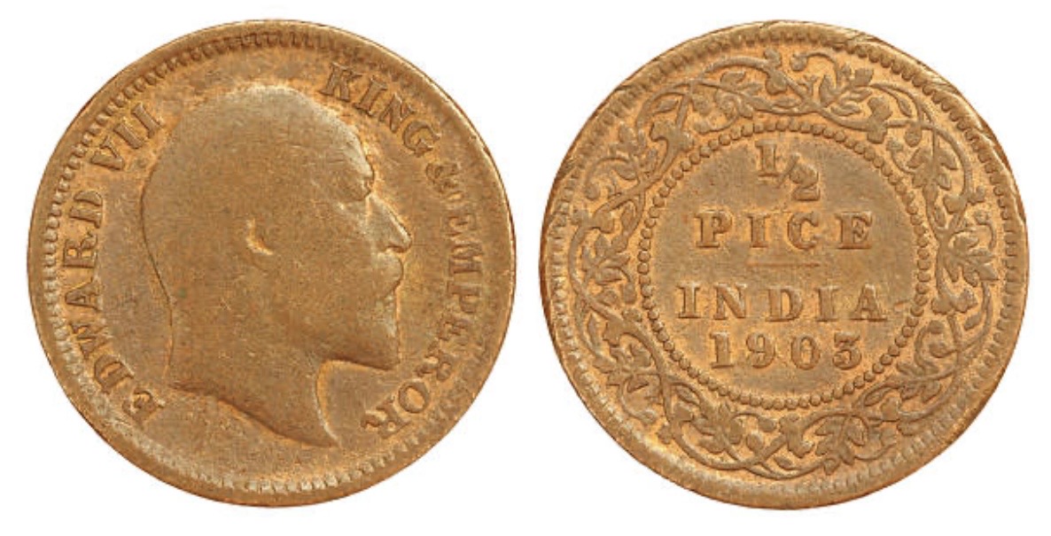 1903 British India Half Pice Coin