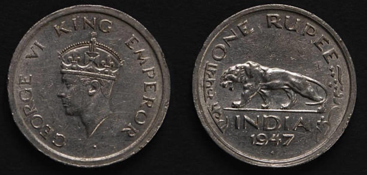 1947 India One Rupee Coin