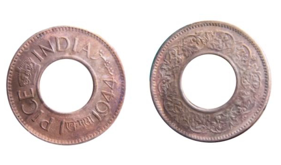 1944 British India 1/4 Anna Hole Coin