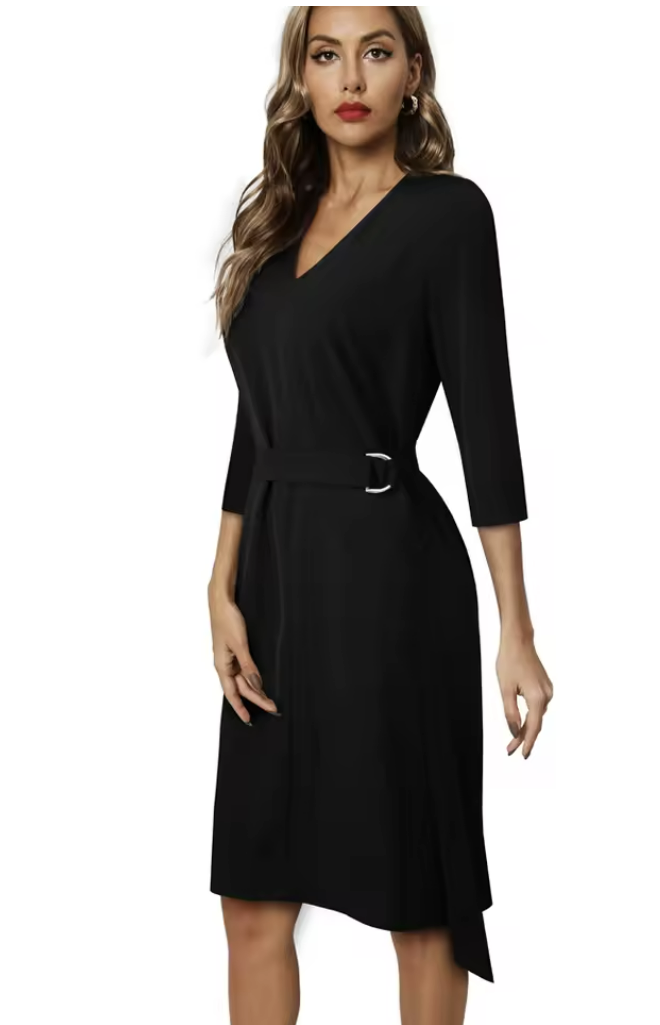 Elegant Black Belted Dress