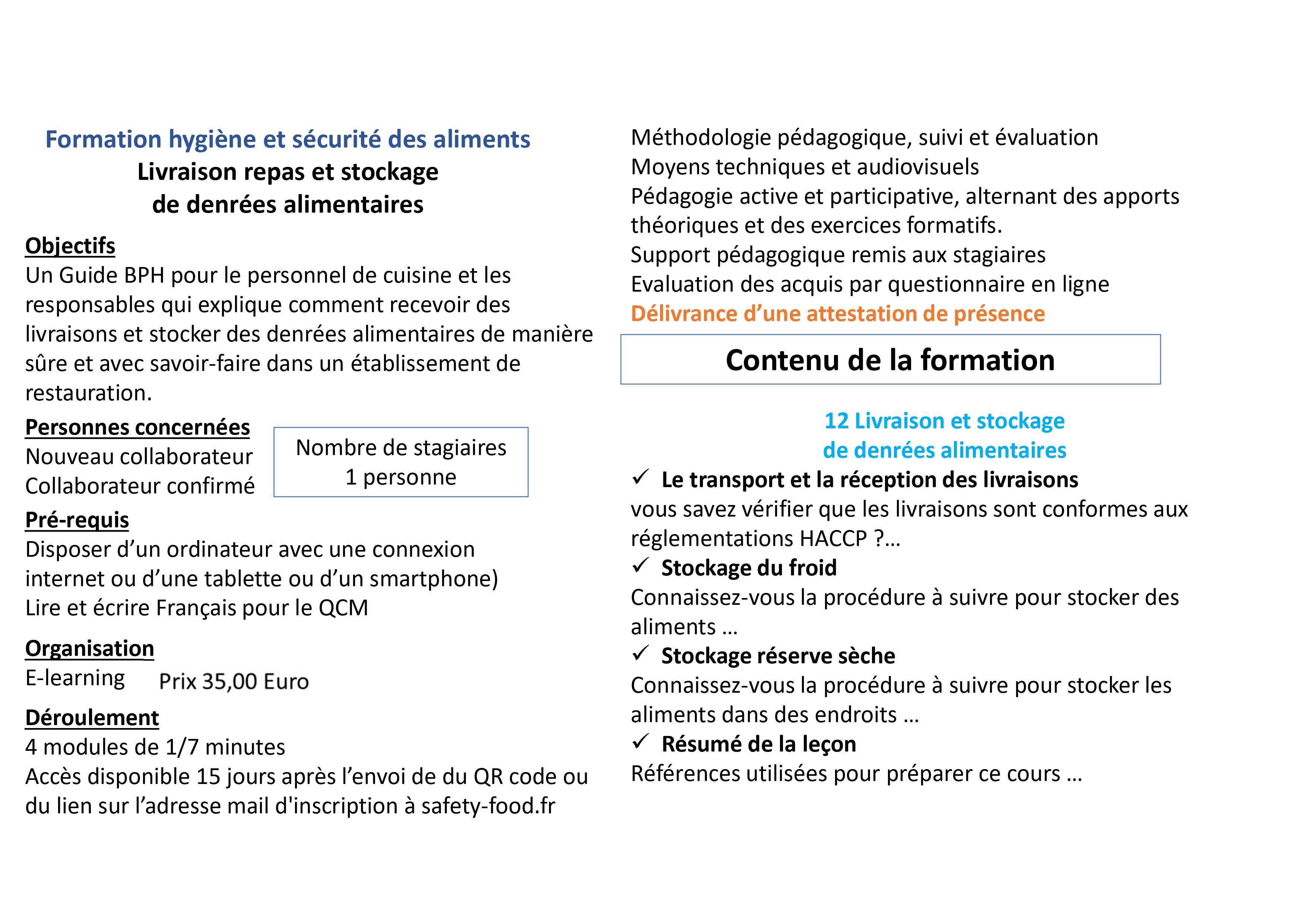 12 Livraison et stockage de denrées alimentaires