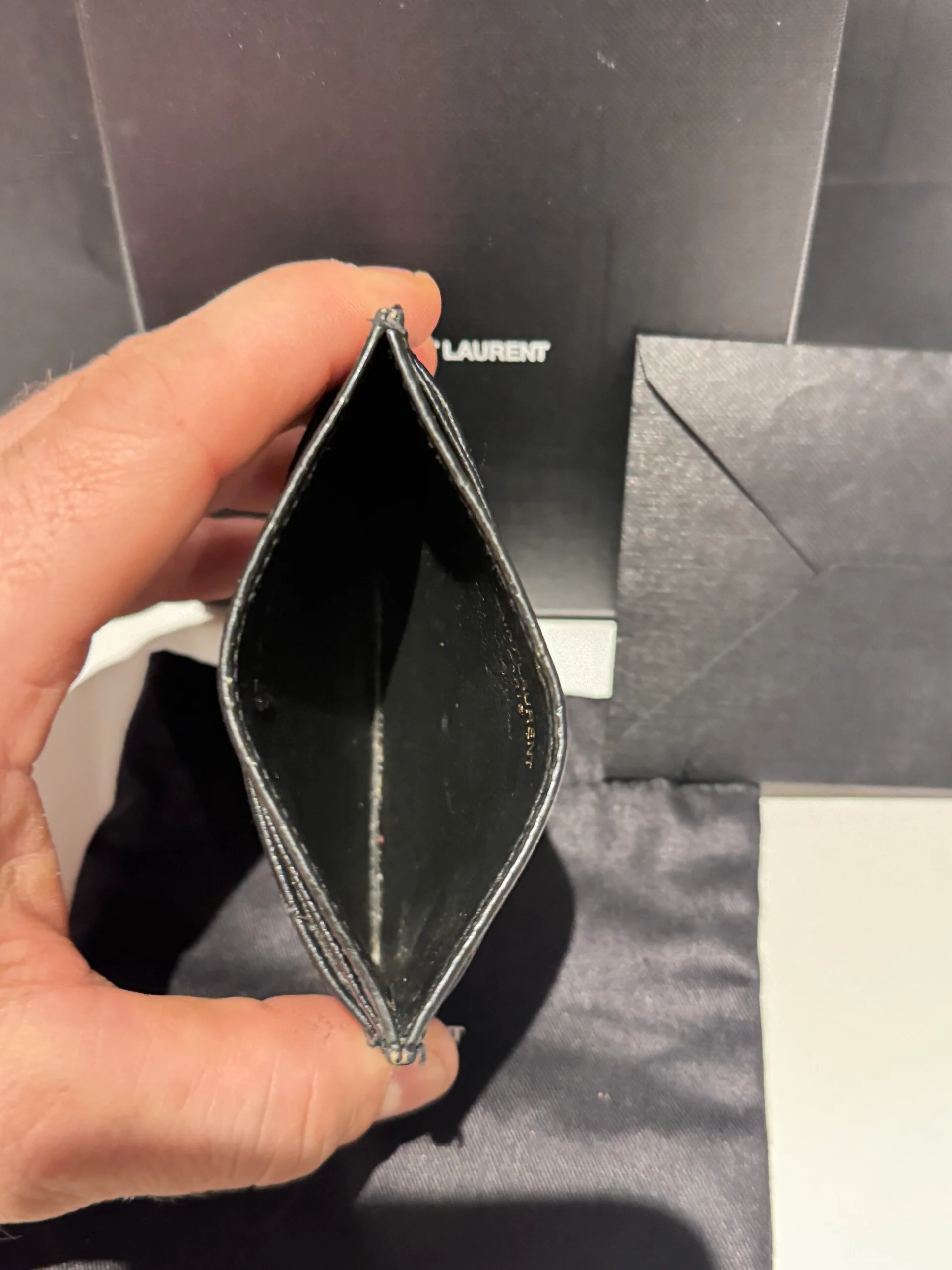 Saint Laurent Matelassé Card Holder – Black Grain de Poudre Leather