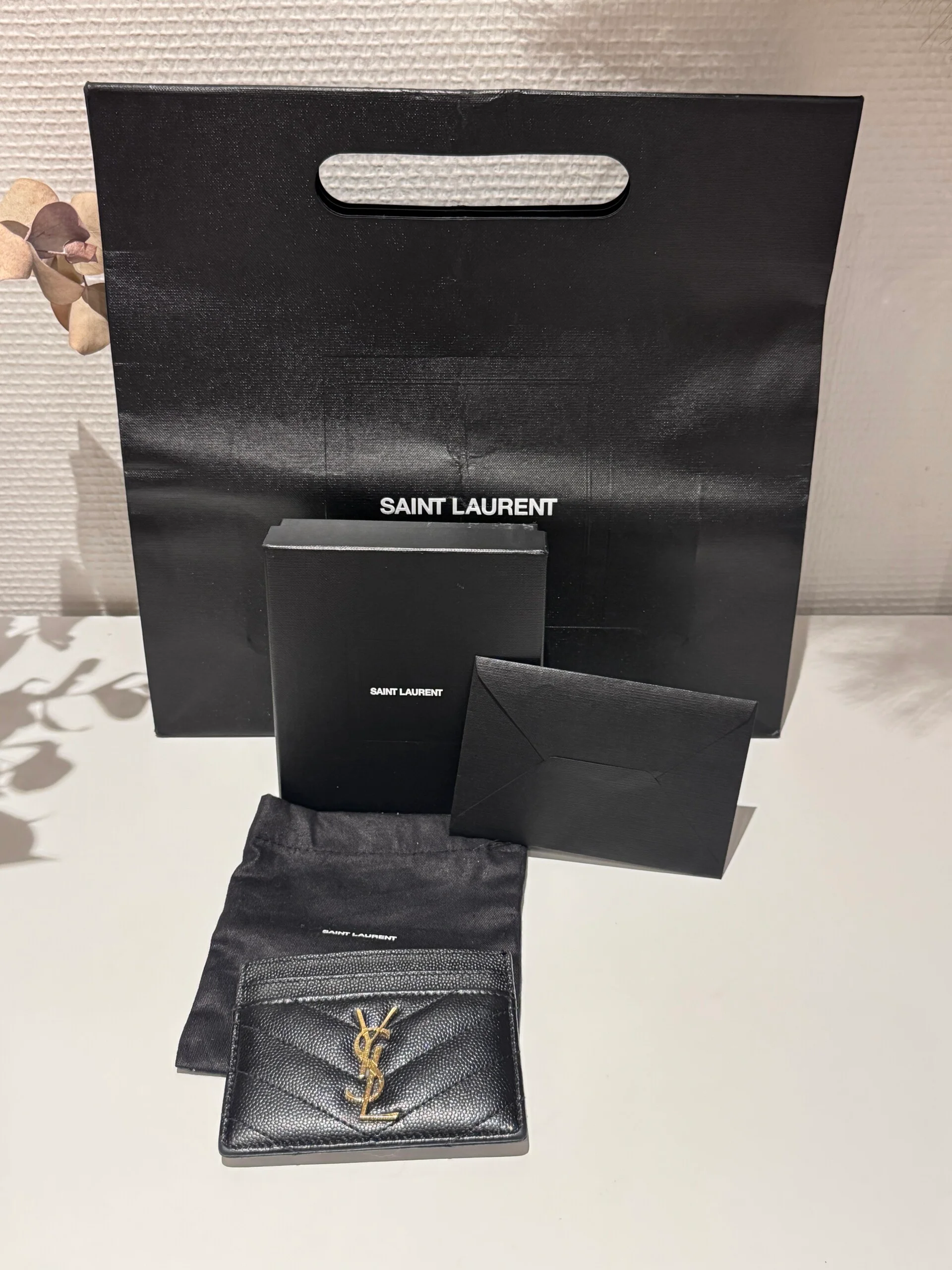 Saint Laurent Matelassé Card Holder – Black Grain de Poudre Leather