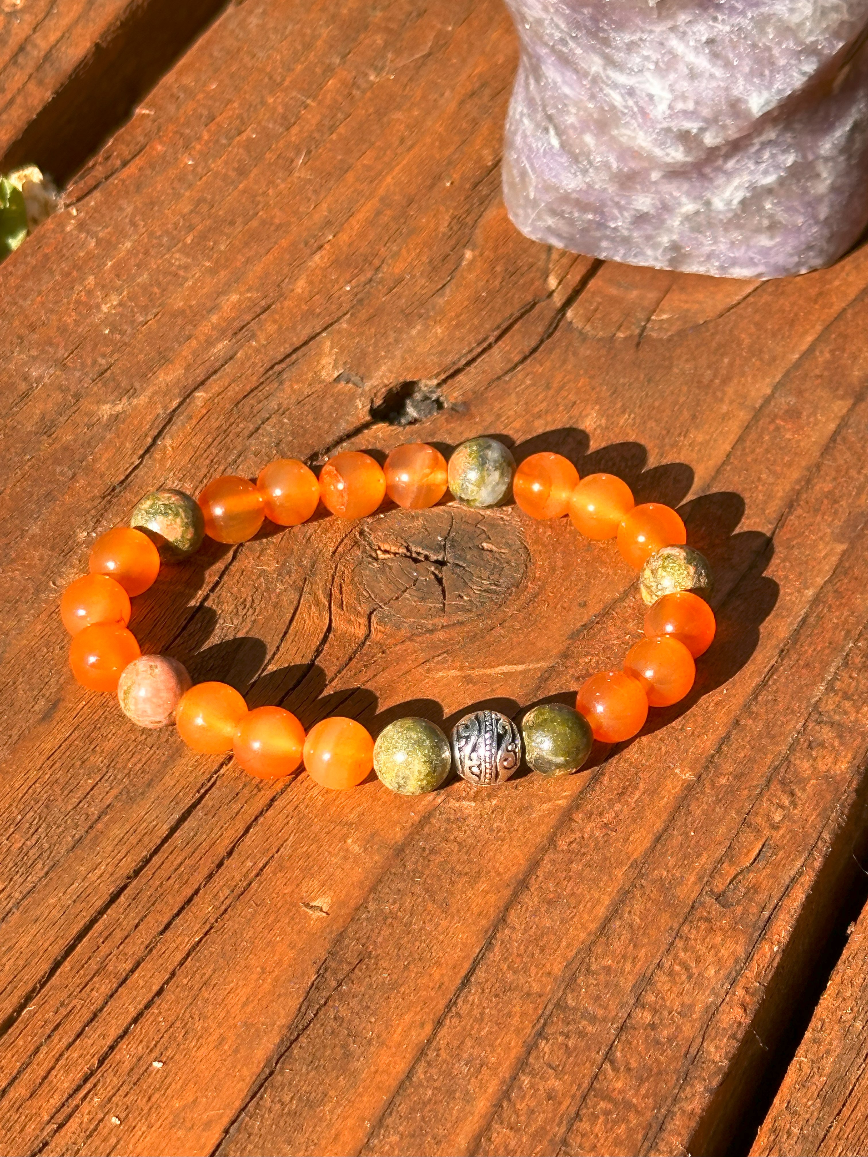 Archangel Uriel Unakite & Carnelian Bracelet