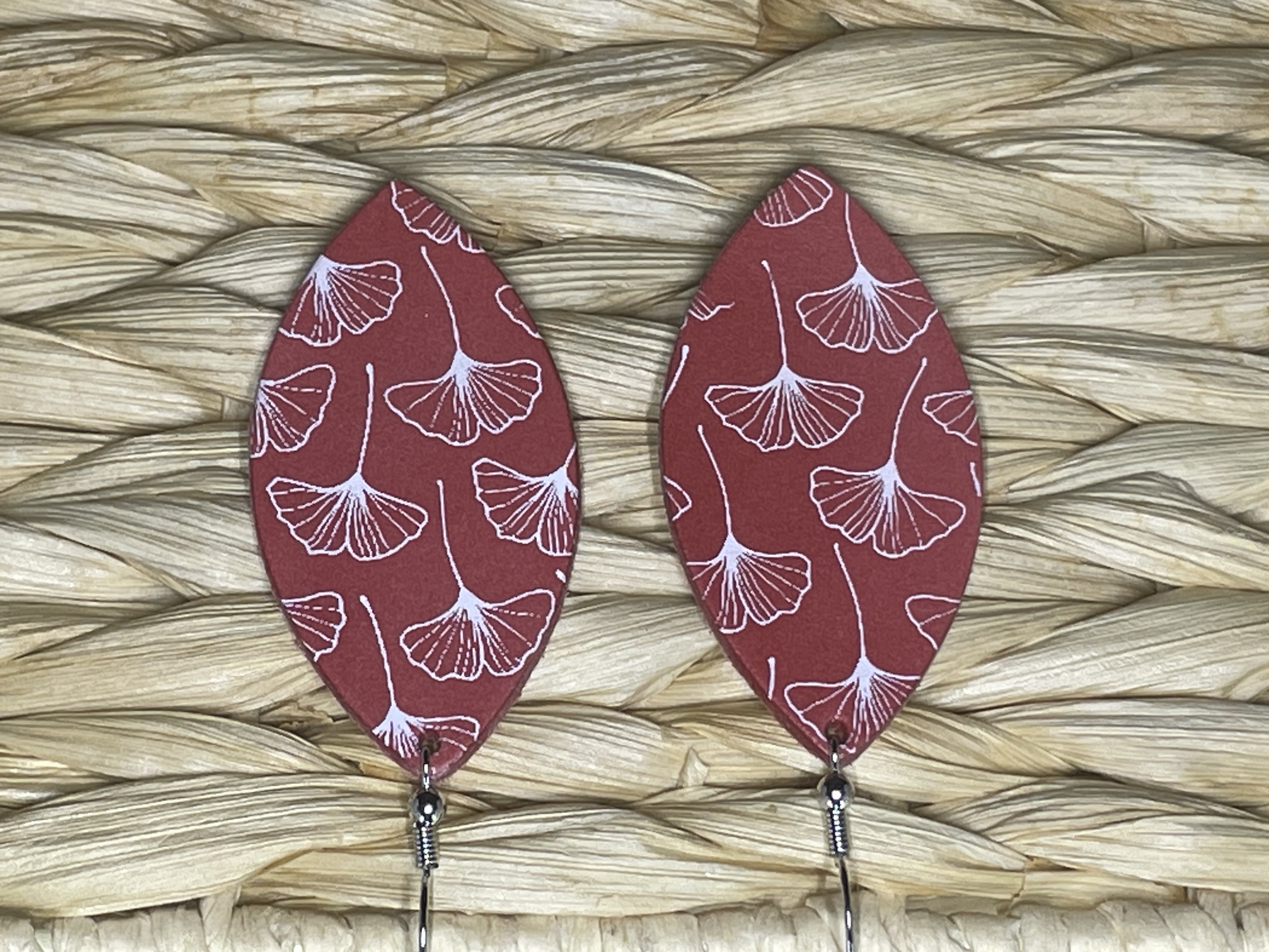 Red whispy flower leather earrings