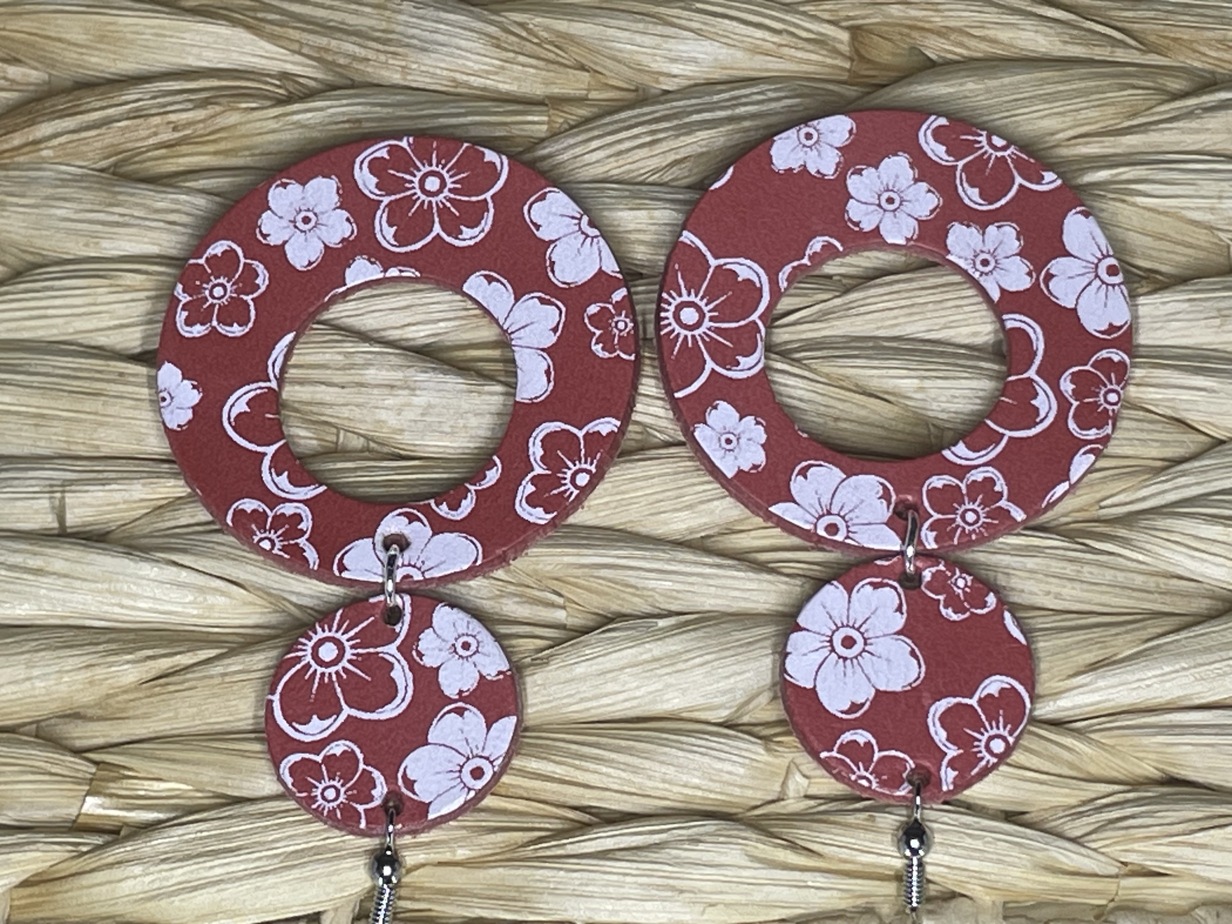 Red Sakura flower earrings
