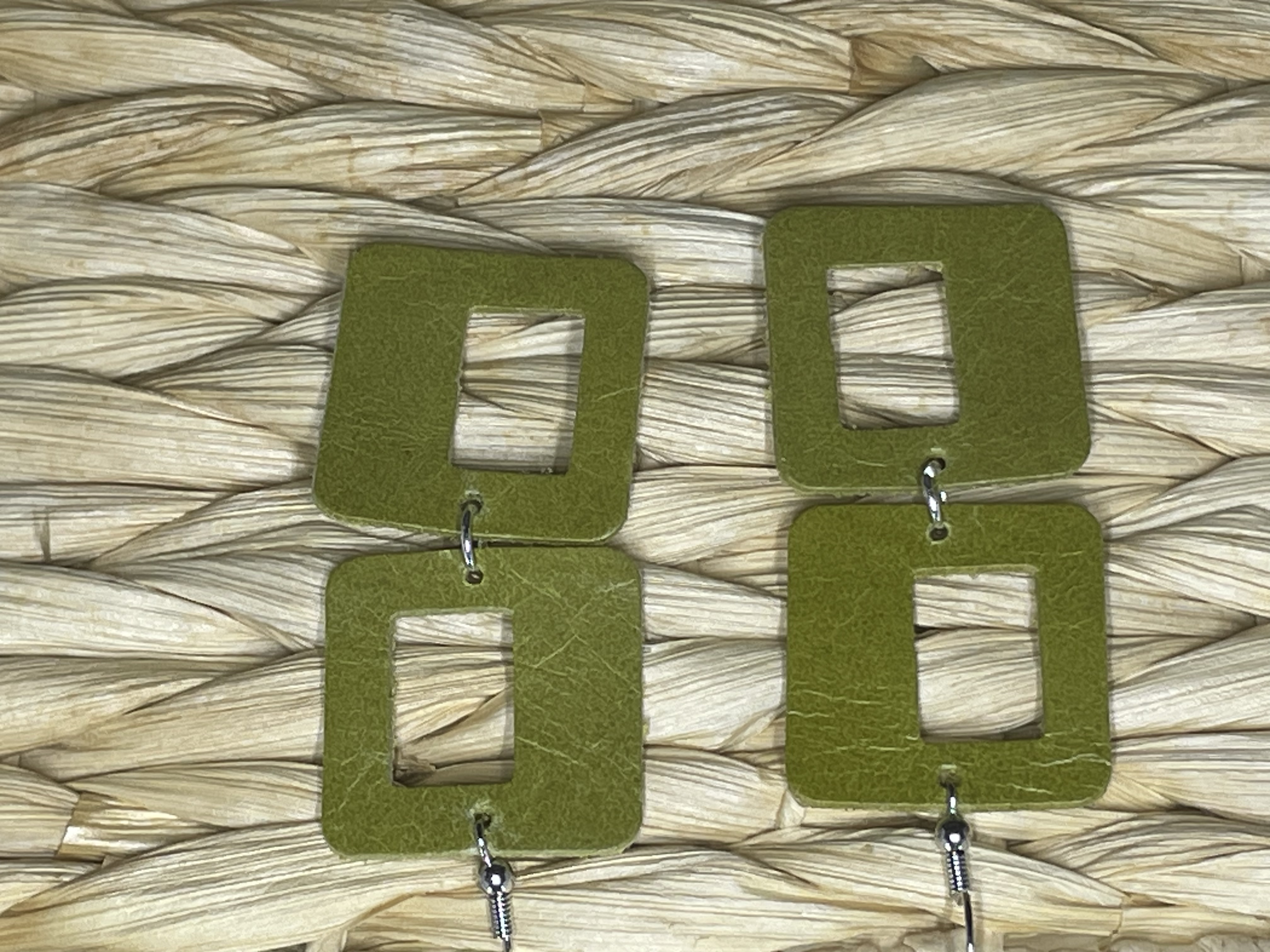 Olive green cutout squares earrings 