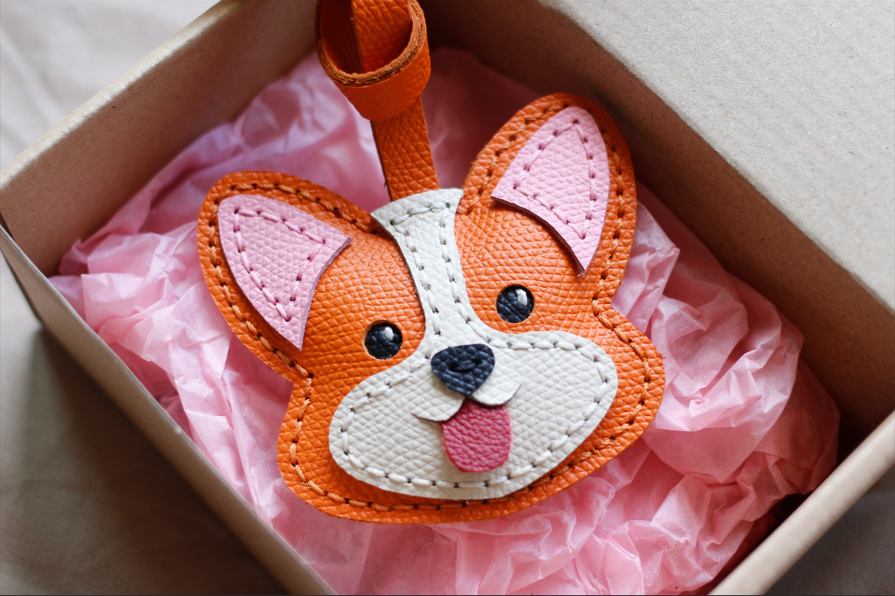 Corgi Dog Shaped Leather Bag Charm