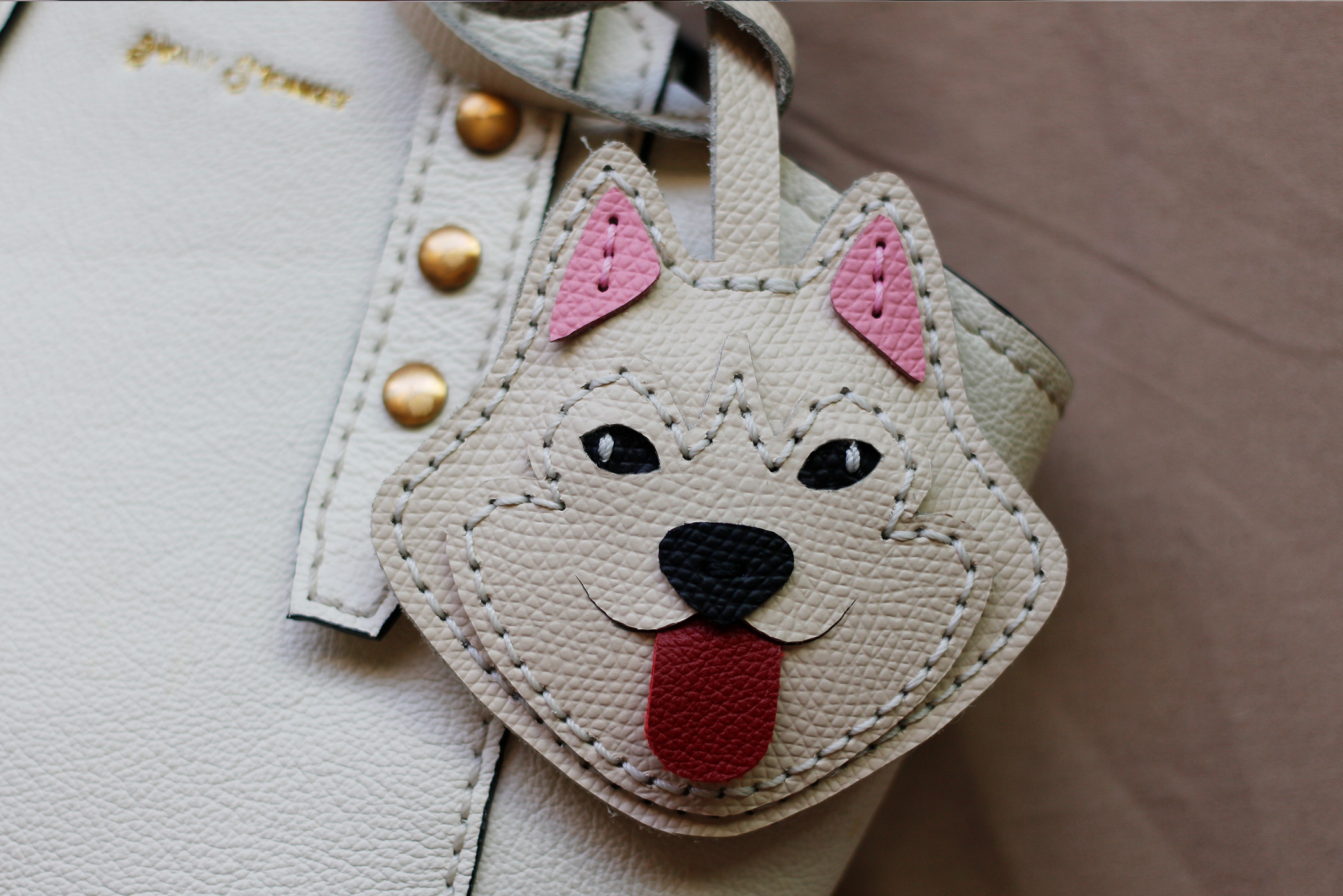 White Huskey Leather Bag Charms, Keychains