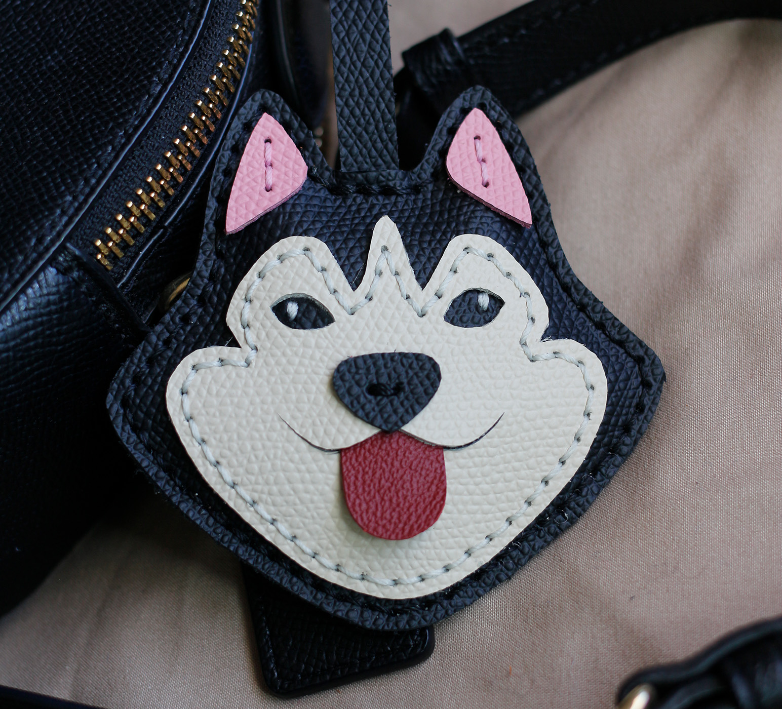 Husky Dog Leather Bag Tag, Husky Dog Leather Bag Charms, Keychains