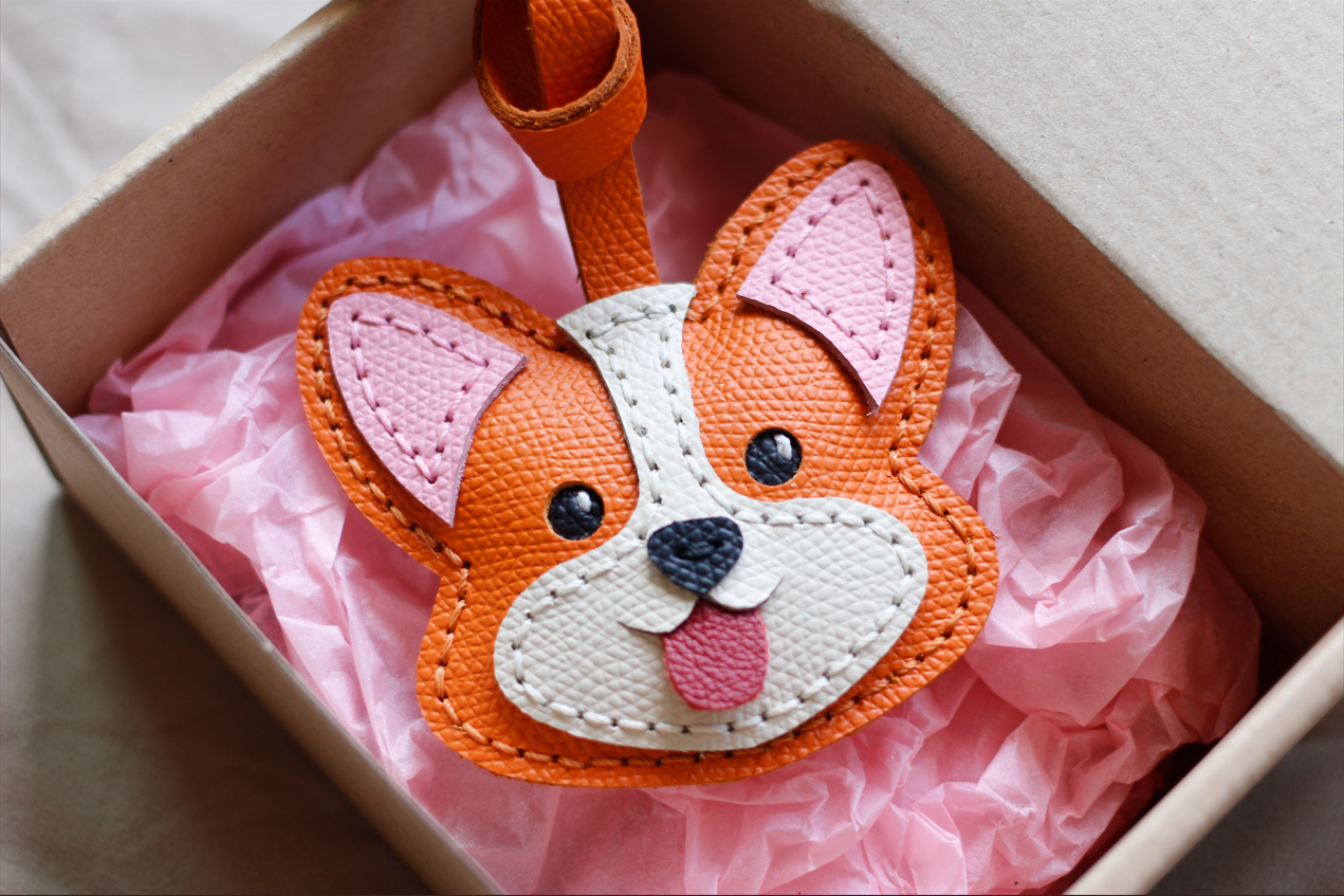 Corgi Dog Shaped Leather Bag Charm