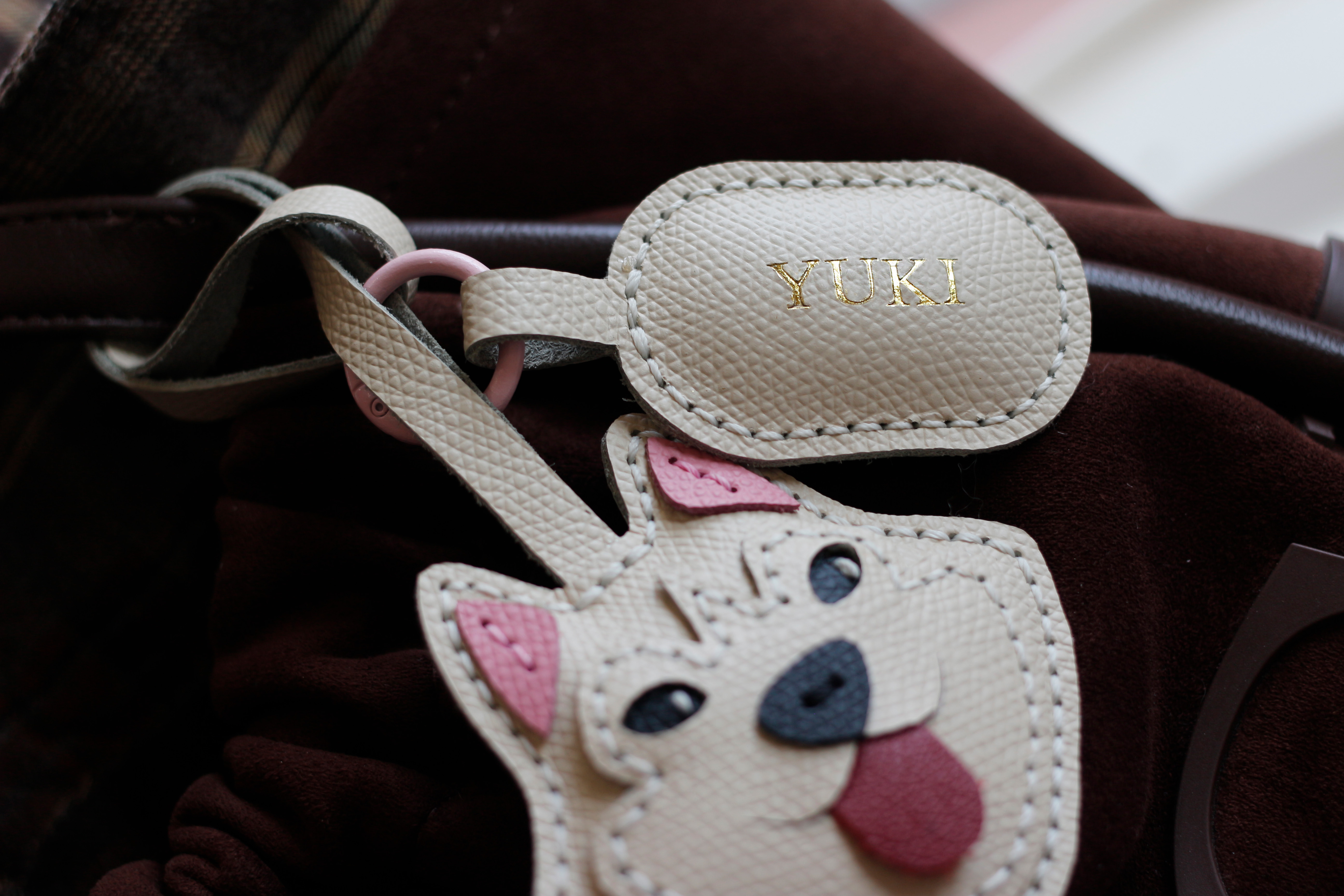 Copper Husky Dog Leather Bag Tag, Husky Dog Leather Bag Charms, Keychains