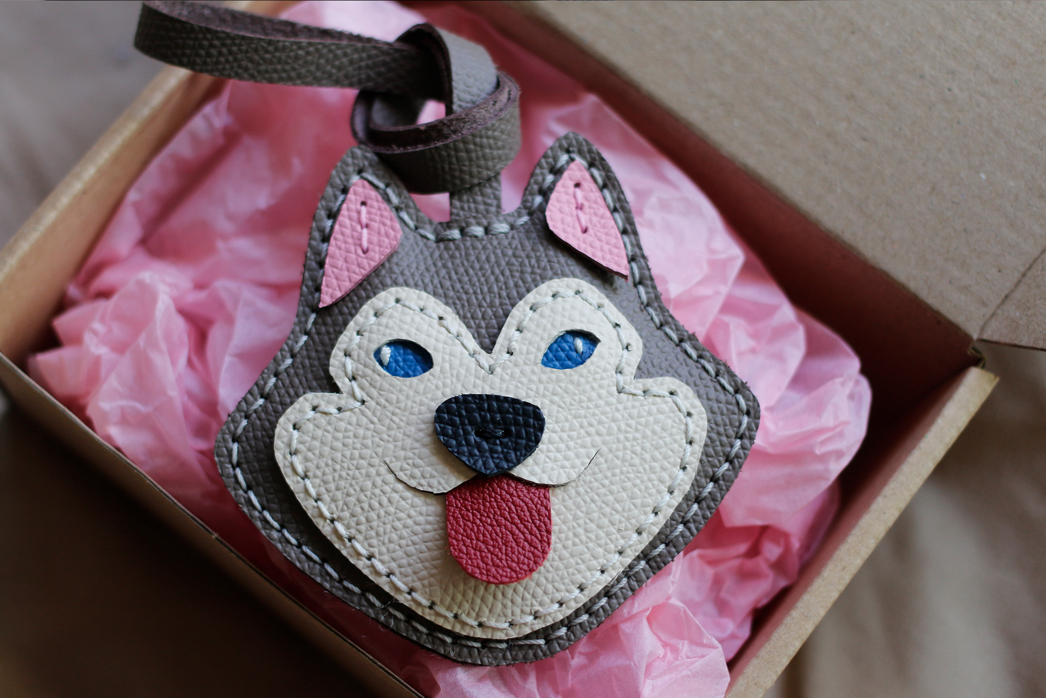 Husky Dog Leather Bag Tag