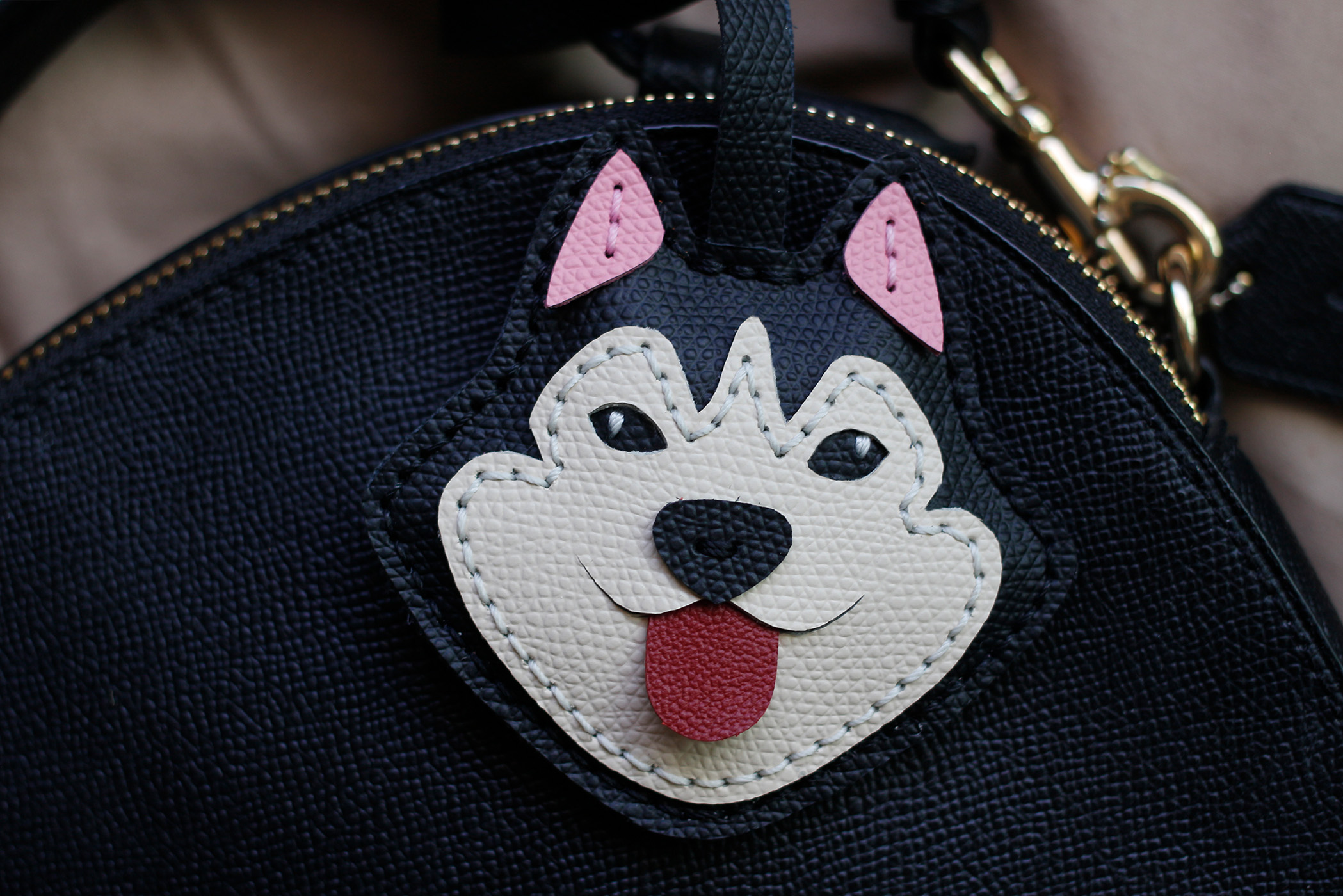 Husky Dog Leather Bag Tag, Husky Dog Leather Bag Charms, Keychains