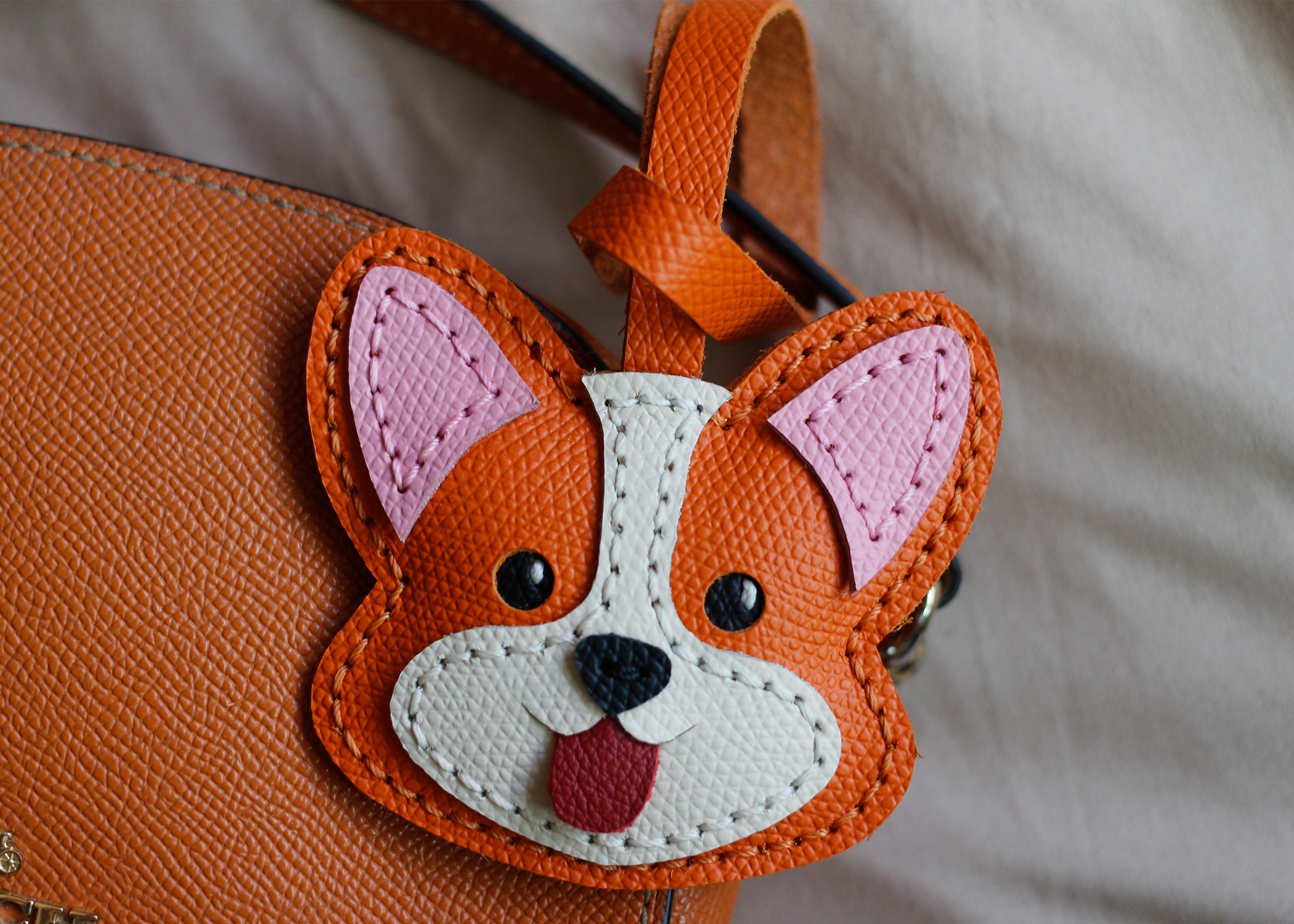 Corgi Dog Shaped Leather Bag Charm