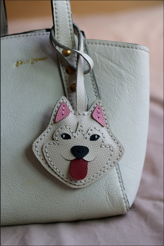 White Huskey Leather Bag Charms, Keychains