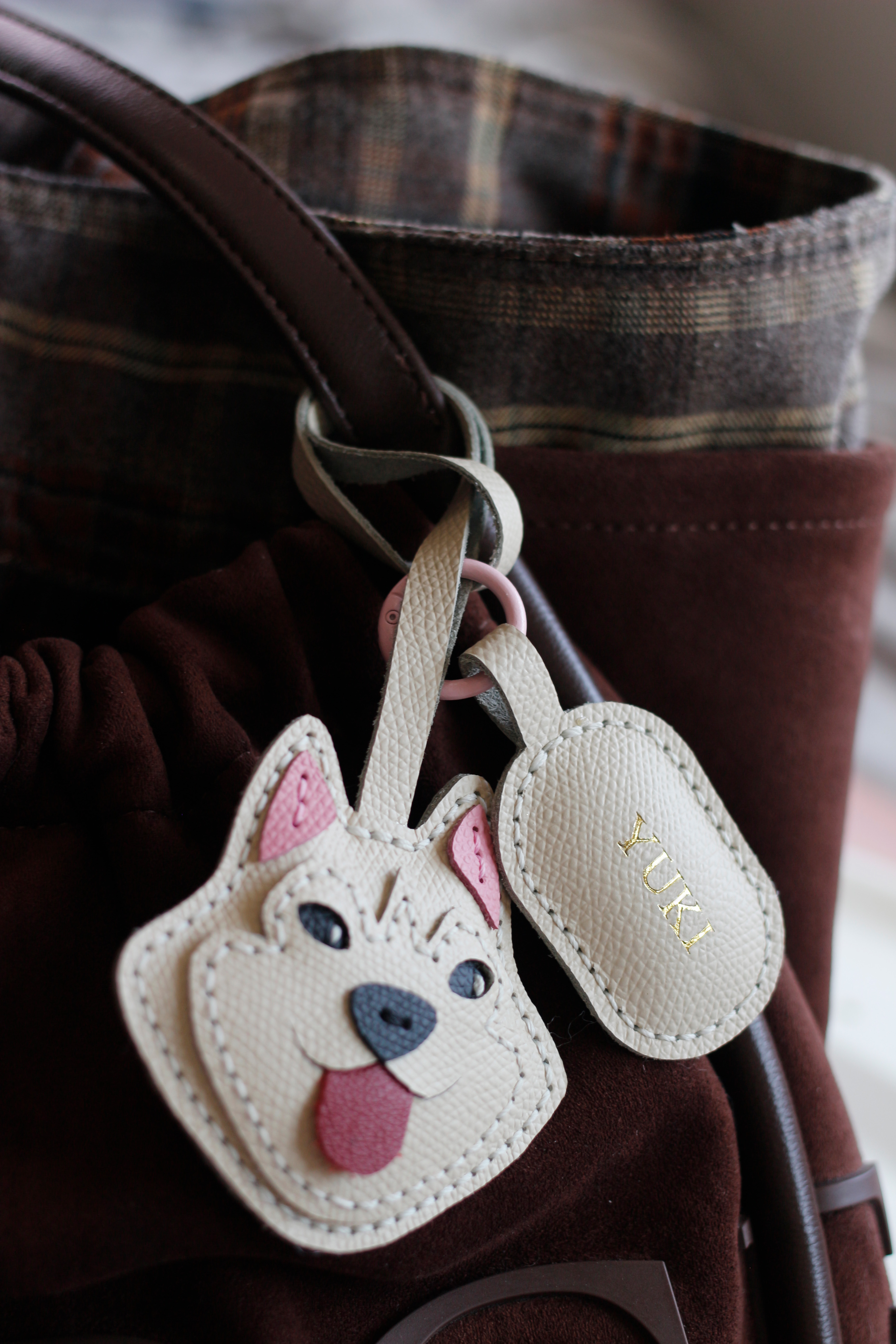 White Huskey Leather Bag Charms, Keychains