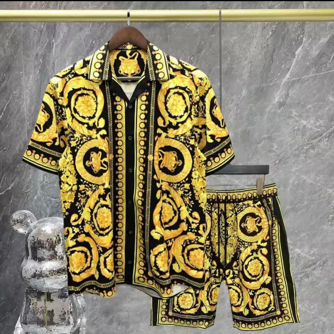 Luxury Baroque Print Shirt and Shorts Set