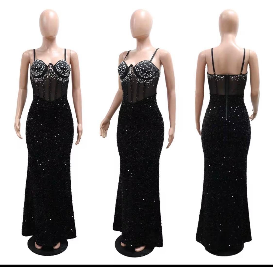 Elegant Black Sequin Evening Dress
