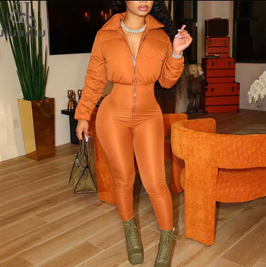 Orange Puffer Jumpsuit