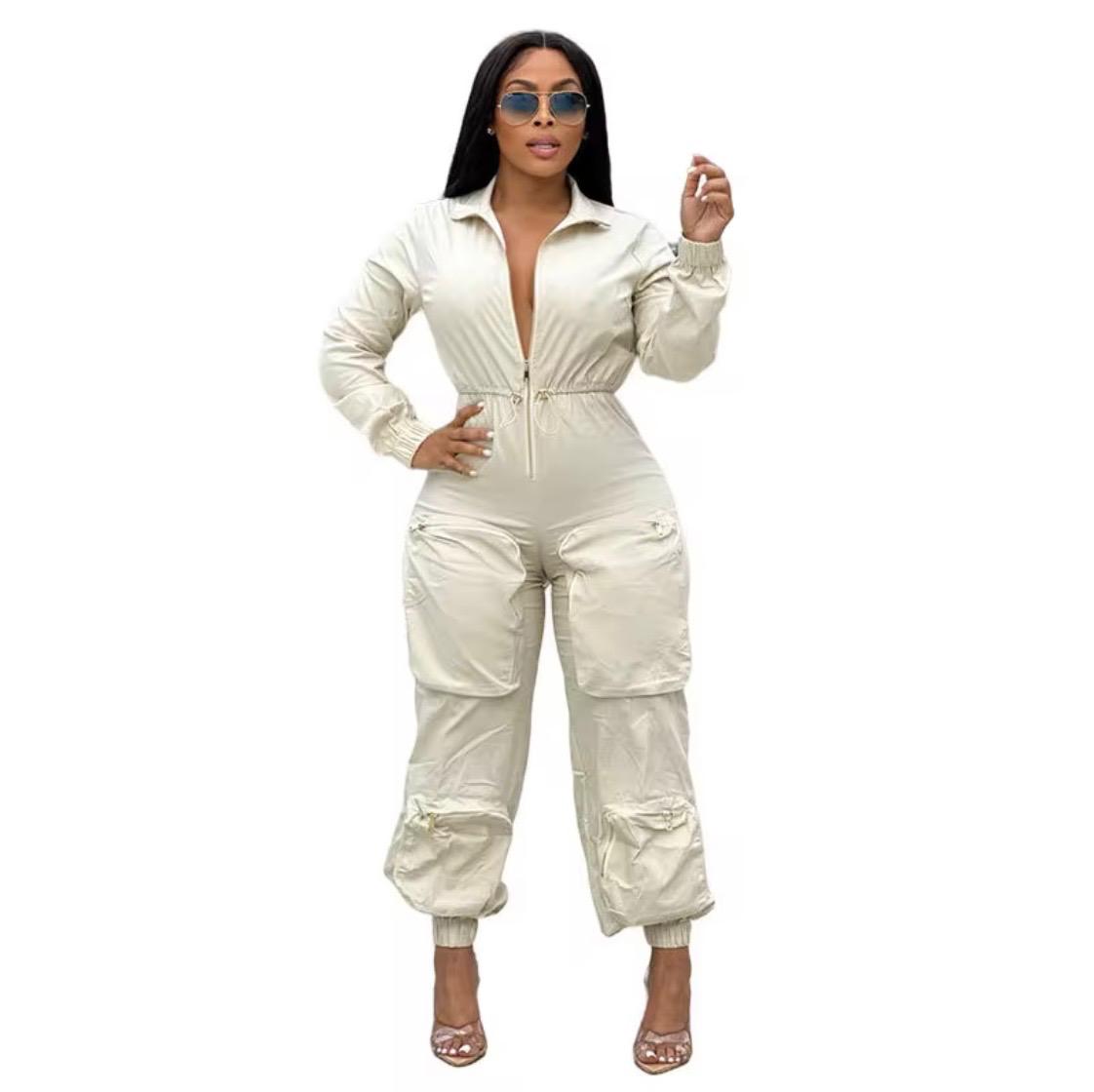 Women Beige Utility Jumpsuit