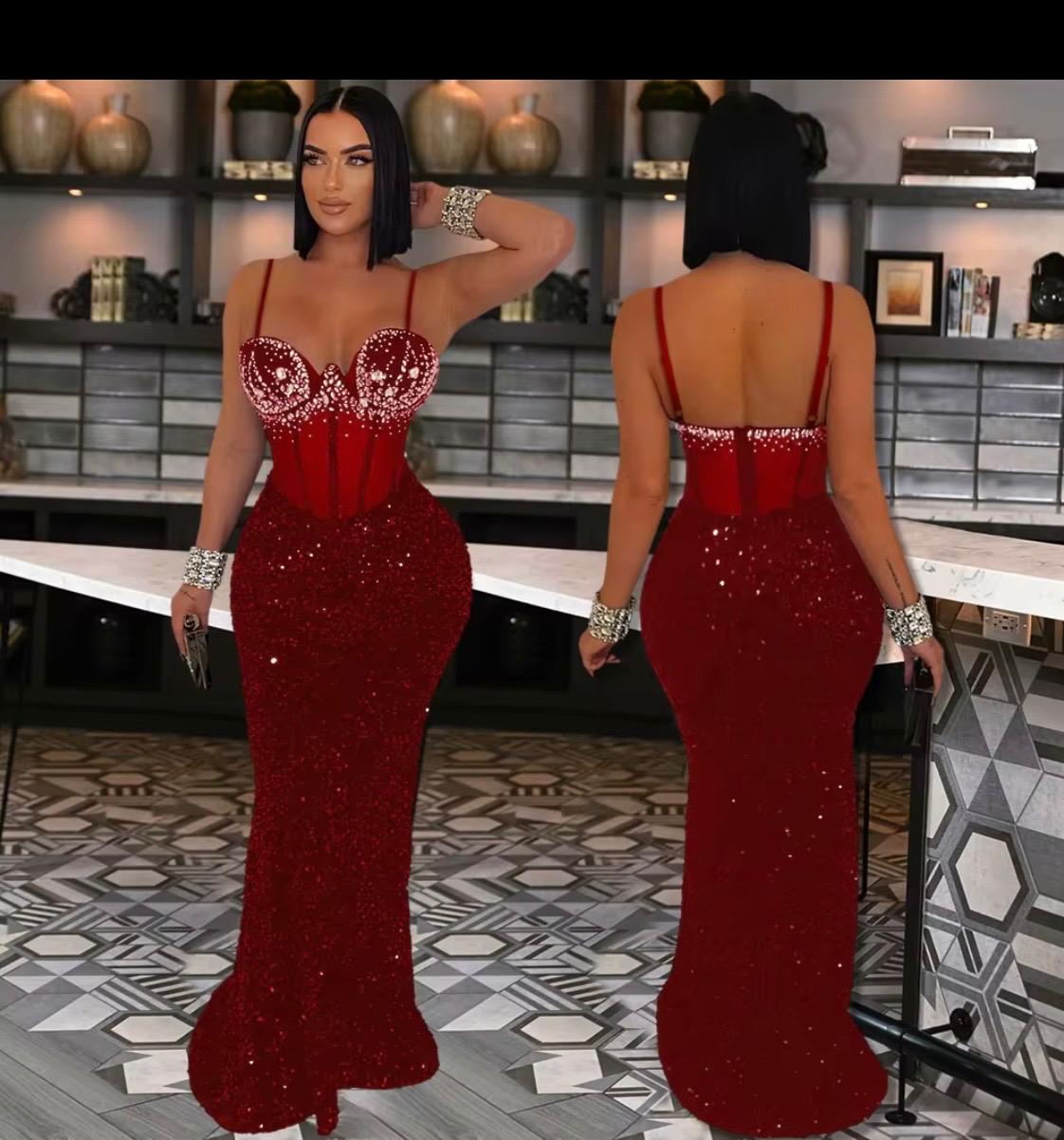 Elegant red sequin evening gown