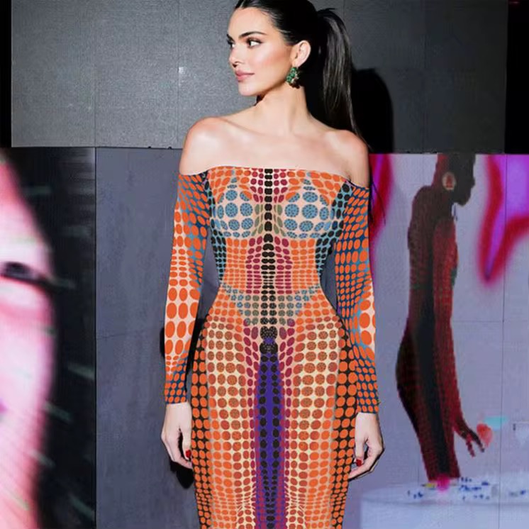 Geometric Pattern Off-Shoulder Dress