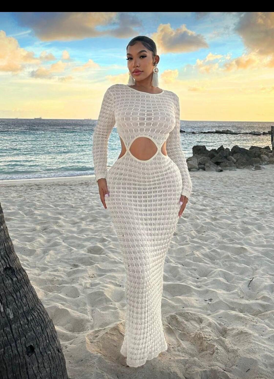 Crochet cut-out beach Maxi dress - off-white