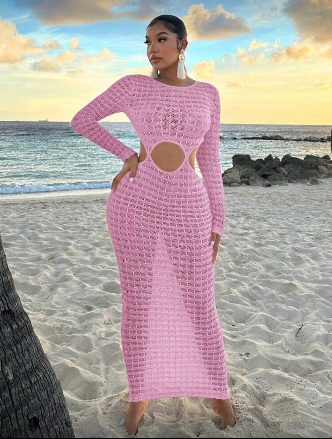 Pink Crochet Beach Maxi Dress