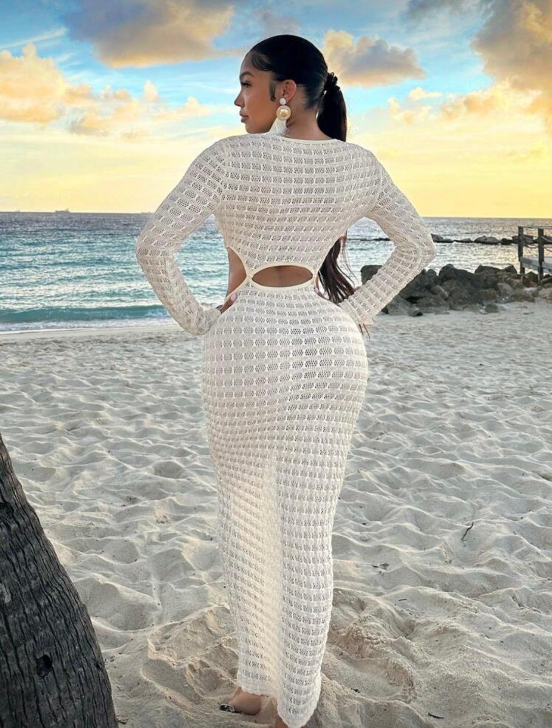 Crochet cut-out beach Maxi dress - off-white