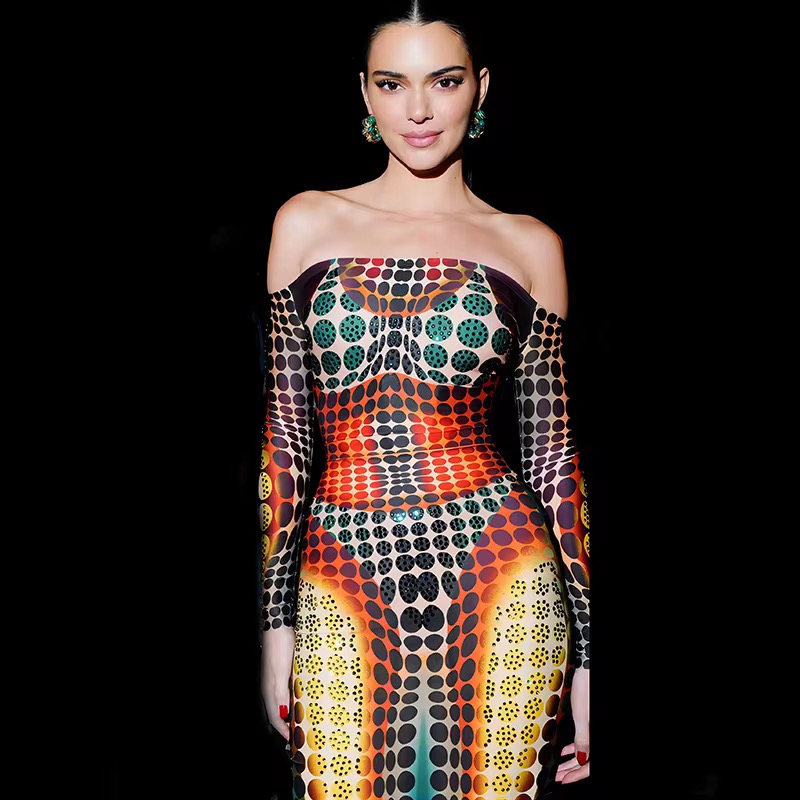 Geometric Pattern Off-Shoulder Dress