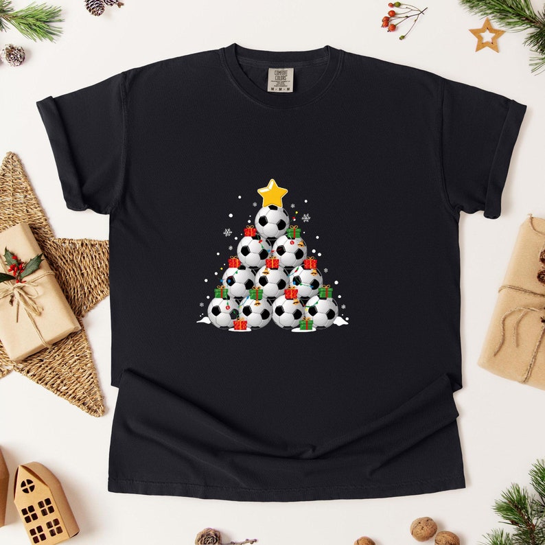 Soccer Christmas Tree Comfort Colors T-Shirt: Festive Holiday Tee