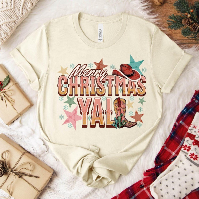 Western Christmas T-Shirt: Cowgirl Boot Texas Holiday Tee