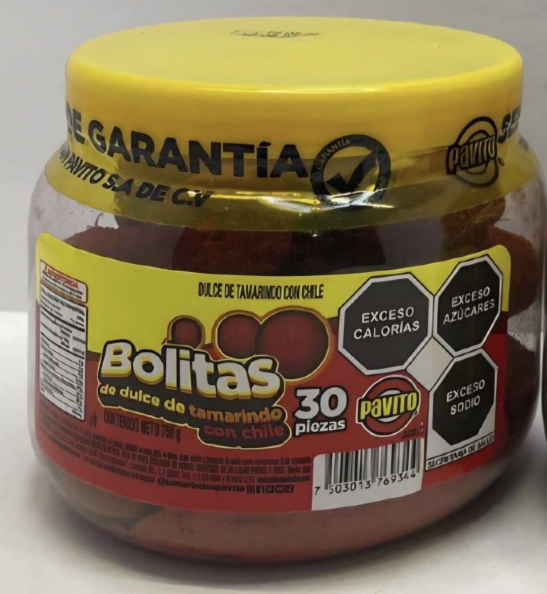 BOLITAS DE DULCE DE TAMARINDO CON CHILE.MARCA PAVITO. 30 PIEZAS