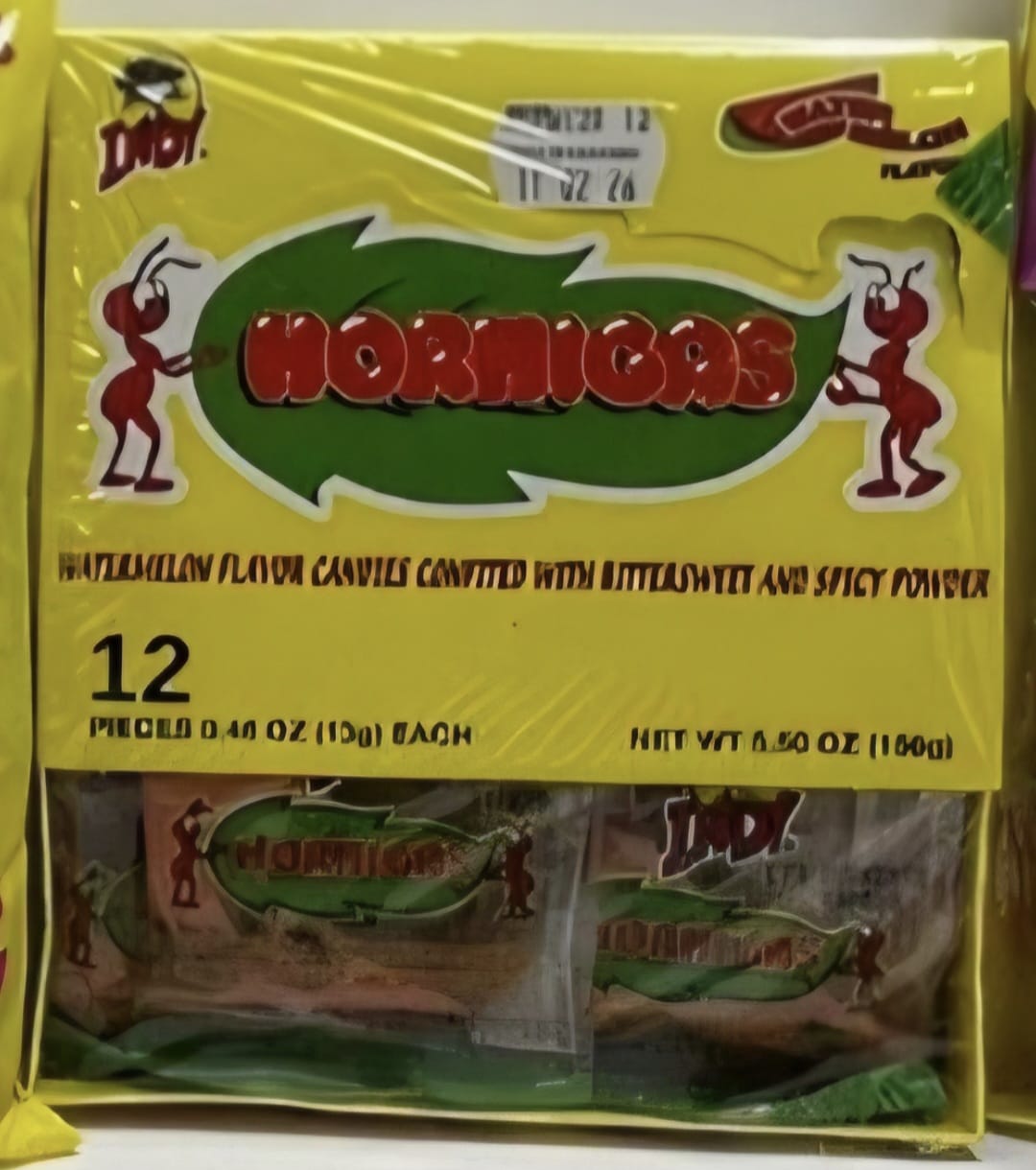 HORMIGAS. MARCA INDY. CARAMELO ENCHILADO. 12 PIEZAS
