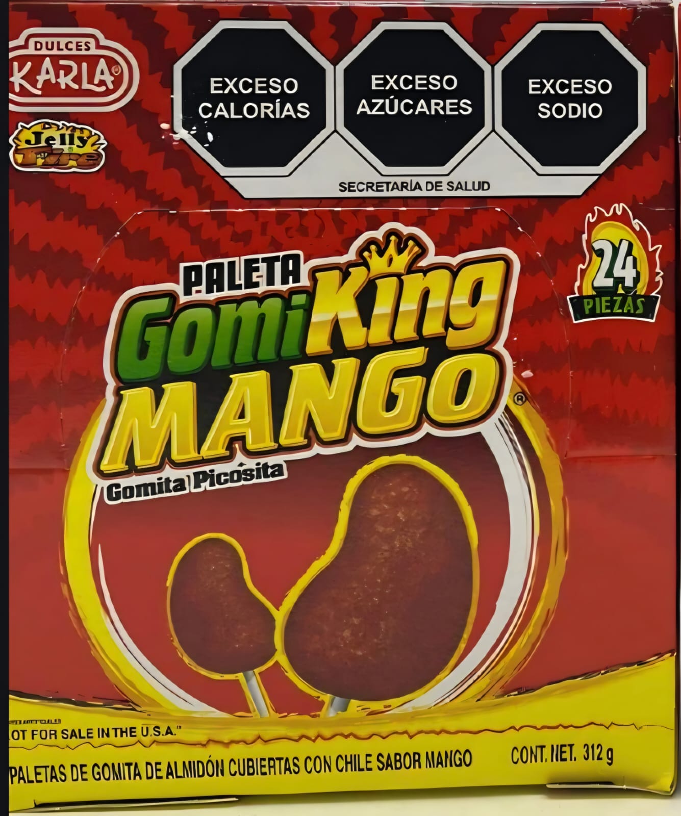 PALETA GOMIKING SABOR MANGO. GOMITA PICOSITA. MARCA KARLA. 24 PIEZAS