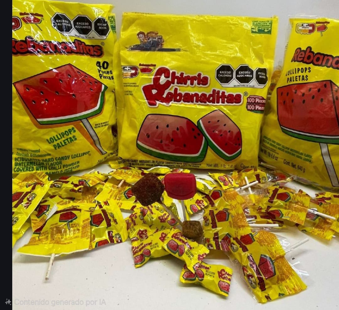CHIRRIS, REBANADITAS SABOR SANDIA . 100 PIEZAS