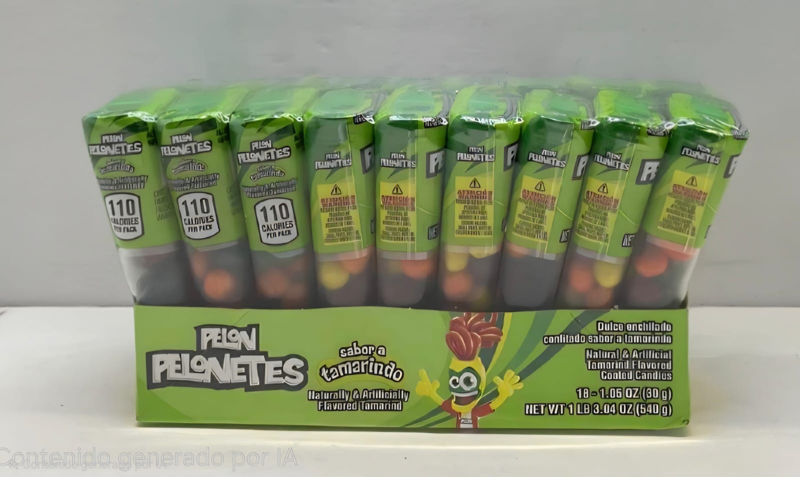 PELÓN PELONETES. DULCE ENCHILADO CONFITADO SABOR TAMARINDO. 18 PIEZAS DE 30 GRS