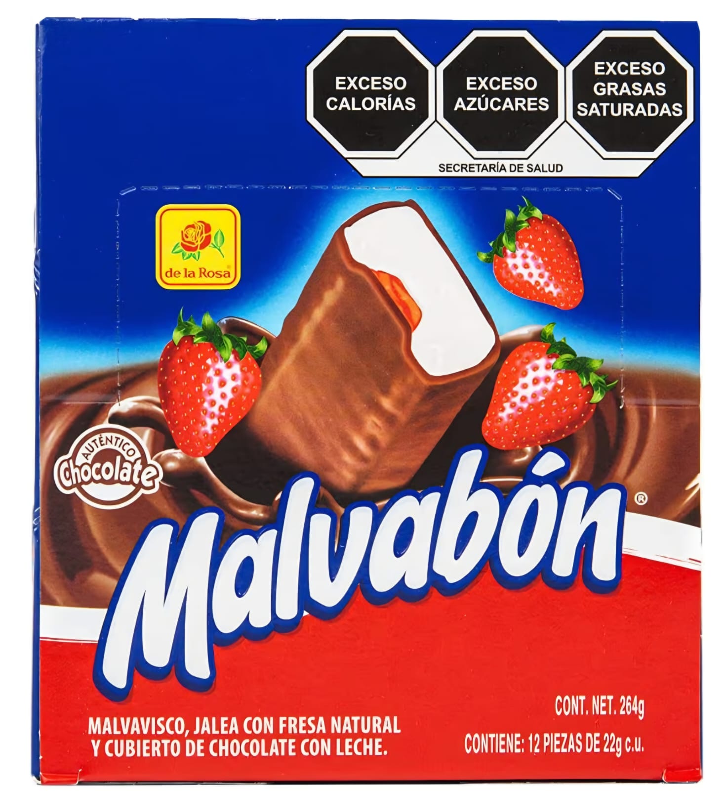 MALVABÓN. MALVAVISCO CON JALEA NATURAL DE FRESA CUBIERTA DE CHOCOLATE. DE LA ROSA. 12 PIEZAS